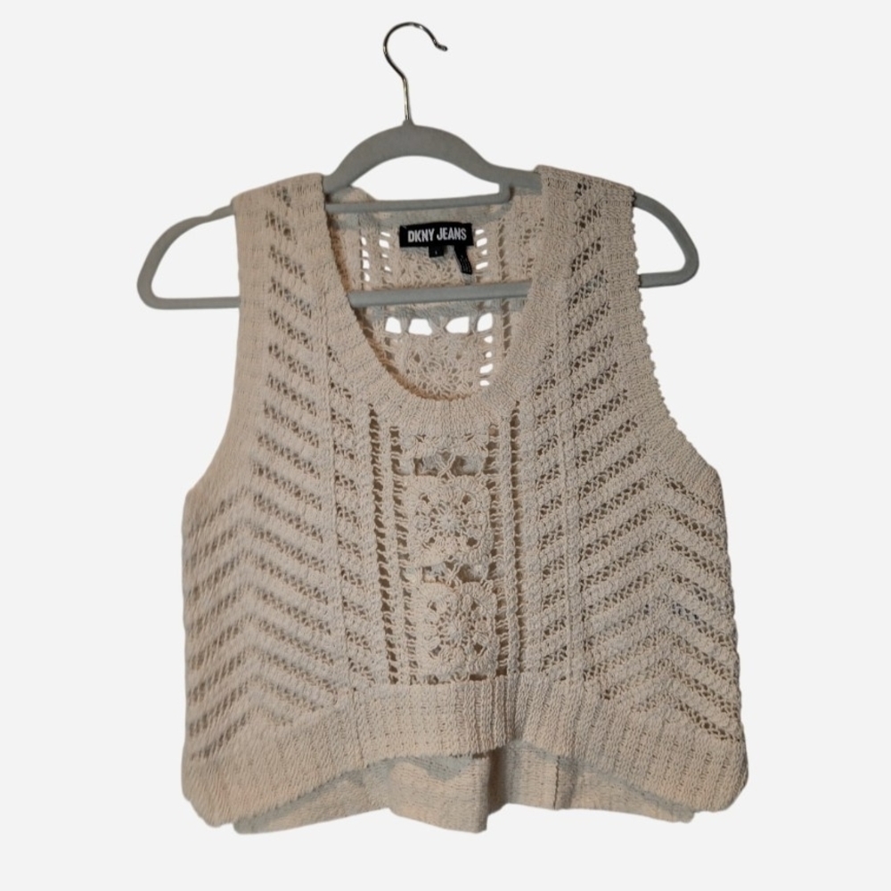 Pre-owned DKNY jean Women's Scoop Kneck Crochet Pullover Top - Picture 2 of 11
